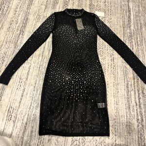 Hot & Delicious Black Long Sleeve Studded Dress
